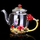 380 ml kwiatowy czajniczek szklany ze złotymi liśćmi brzeg kwiatowy zestaw czajniczek w stylu vintage